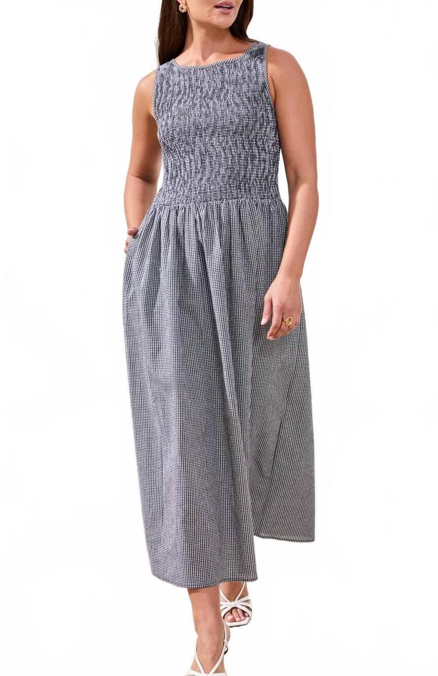 NEW TRIBAL ruched bodice sleeveless dress in black/white checks